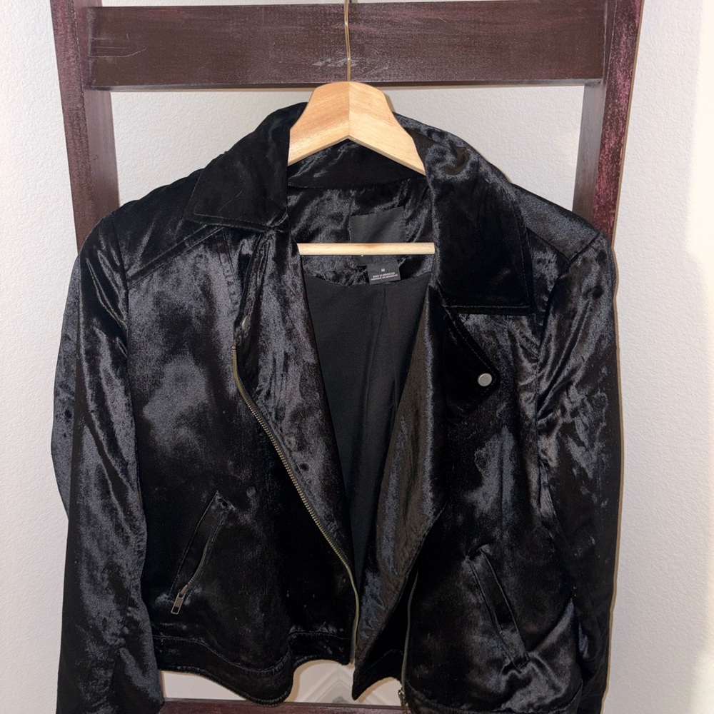 Trouve Black Velvet Leather Jacket